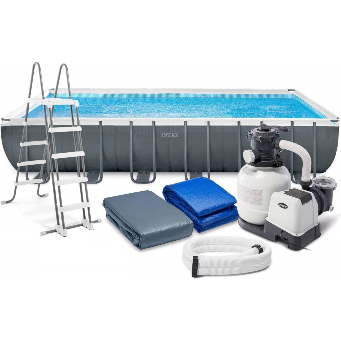 Каркасный бассейн INTEX Ultra Frame 26364, 732×366×132 см — фильтр, лестница, тент, подстилка